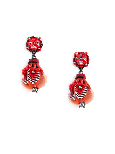 Striped Sequin Drop Earring - Red
