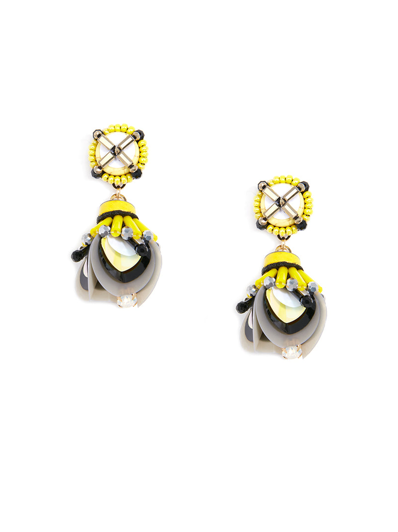 Striped Sequin Drop Earring - Yellow