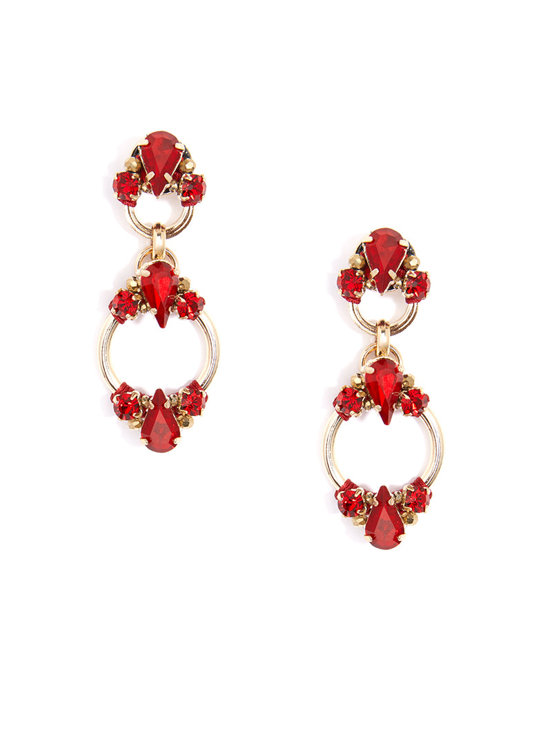 Crystal Door Knocker Earrings - red