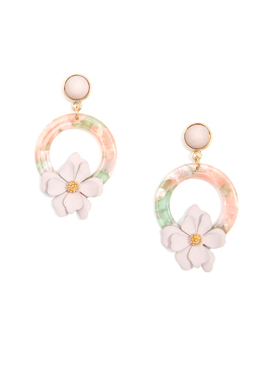 Tortoise and Flower Drop Earring - Pink