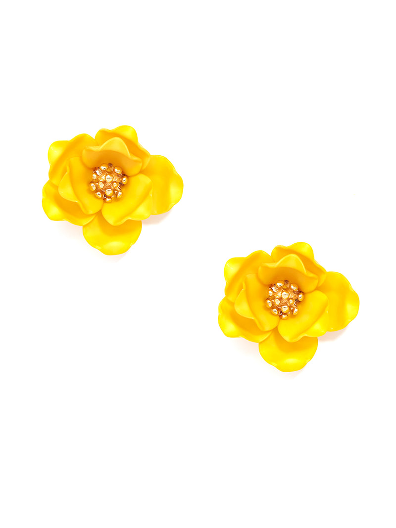 Layered Petals Stud Earring - Yellow
