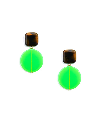 Acetate and Lucite Geometric Drop Earring - Lime