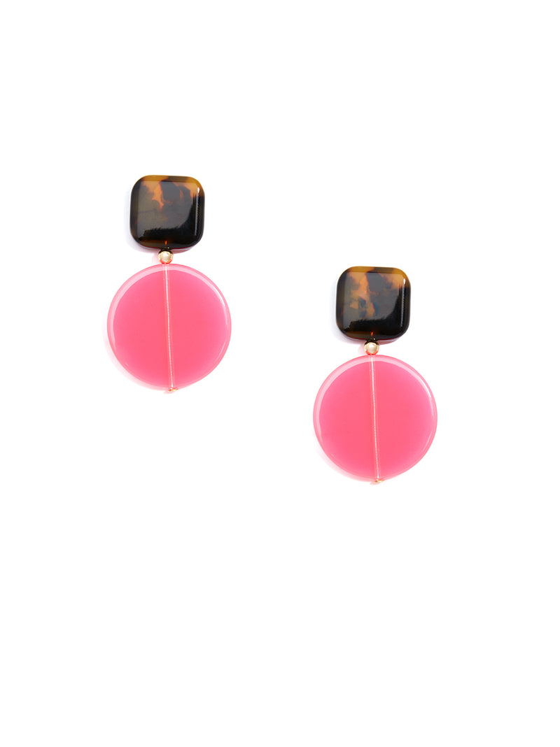 Acetate and Lucite Geometric Drop Earring - Hot Pink