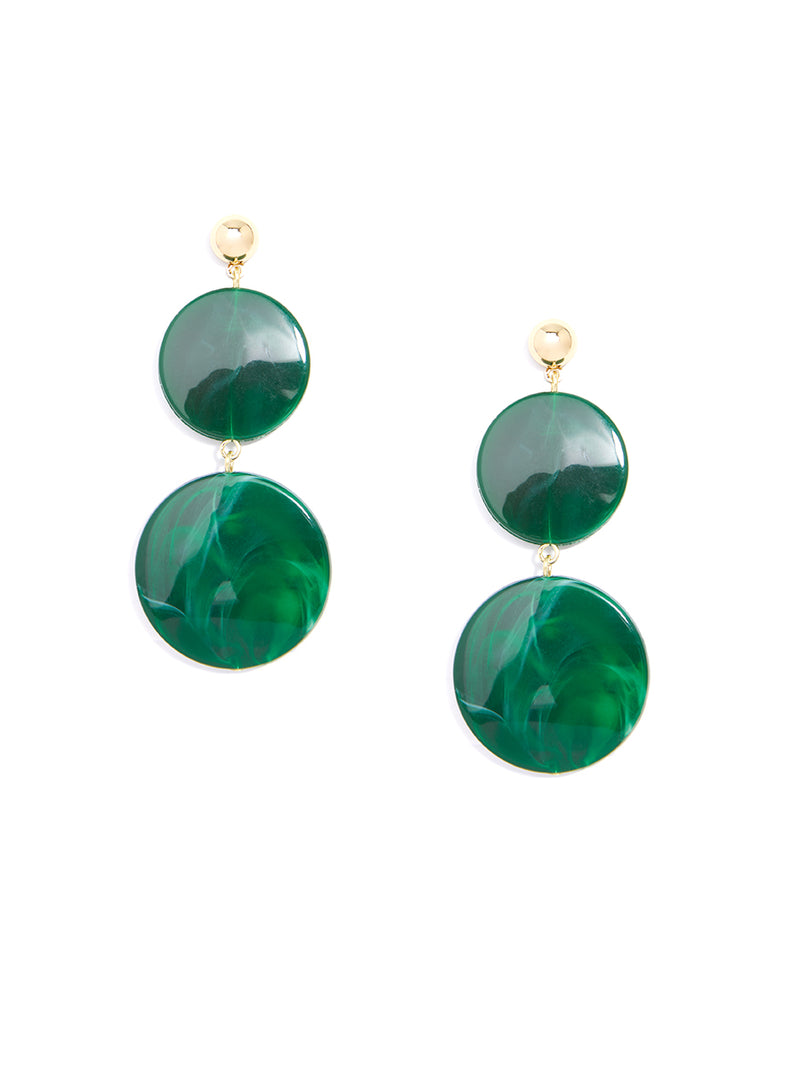 Swirled Circles Double Drop Earring - emerald
