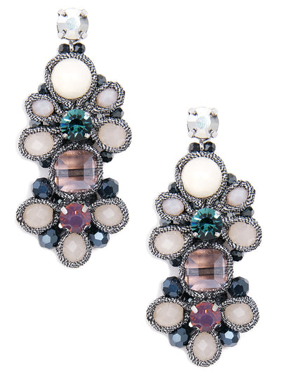 Stacked Crystal Flowers Drop Earring