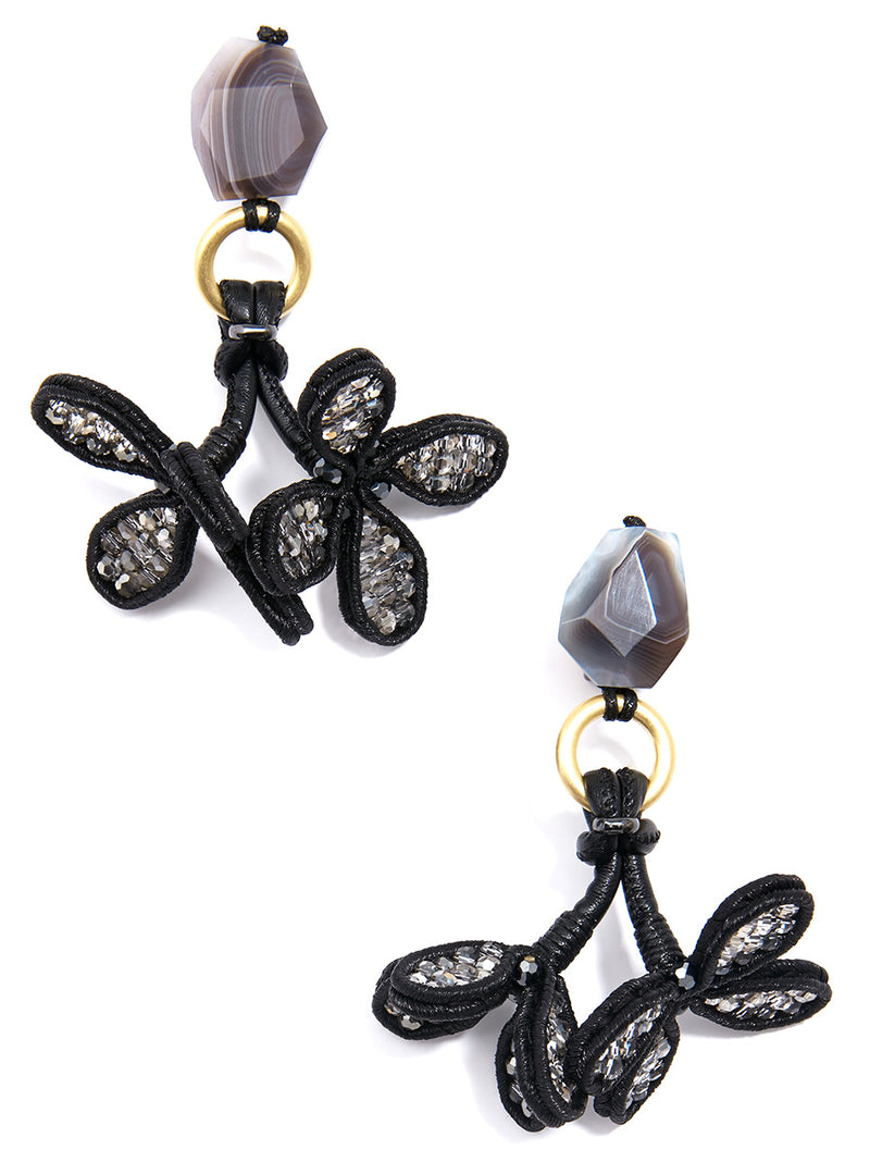 Stone and Crystal Flower Drop Earring