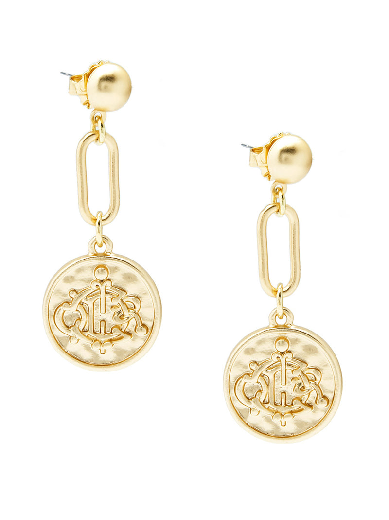 Engraved Coin and Link Drop Earring