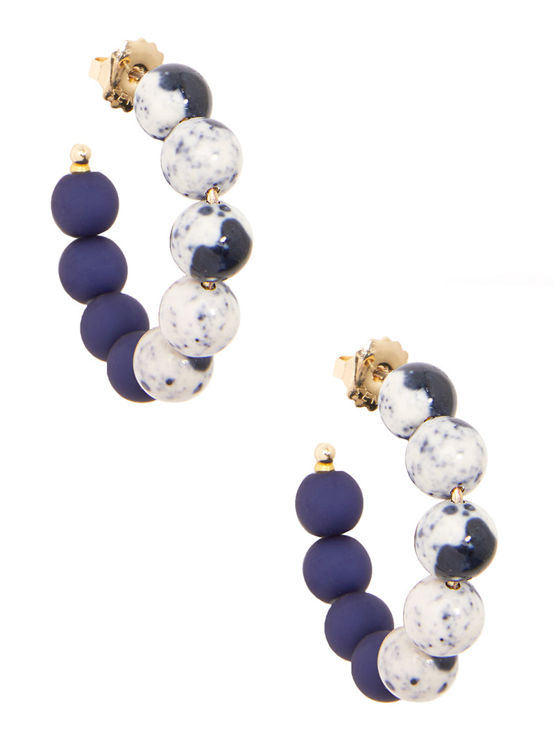 Small Mixed Beads Hoop Earring - Navy