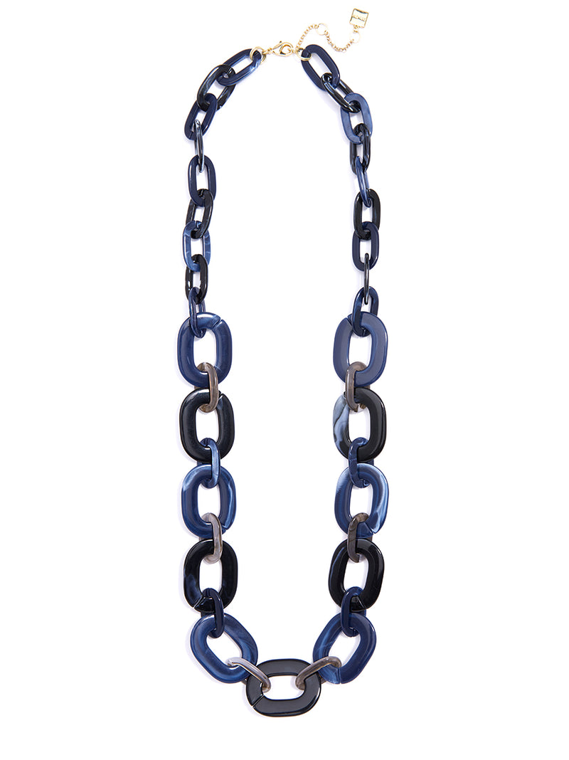 Marbled Links Long Necklace - Navy 