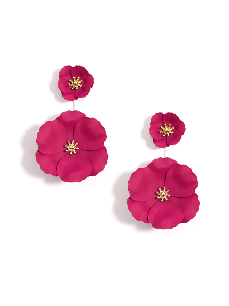 Double Flower Drop Earring - H.PNK