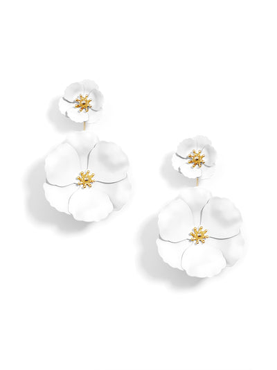 Double Flower Drop Earring - WHT