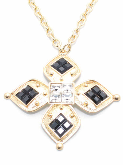 Four Petal Pendant Necklace  - color is Gold/Jet Black | ZENZII Wholesale