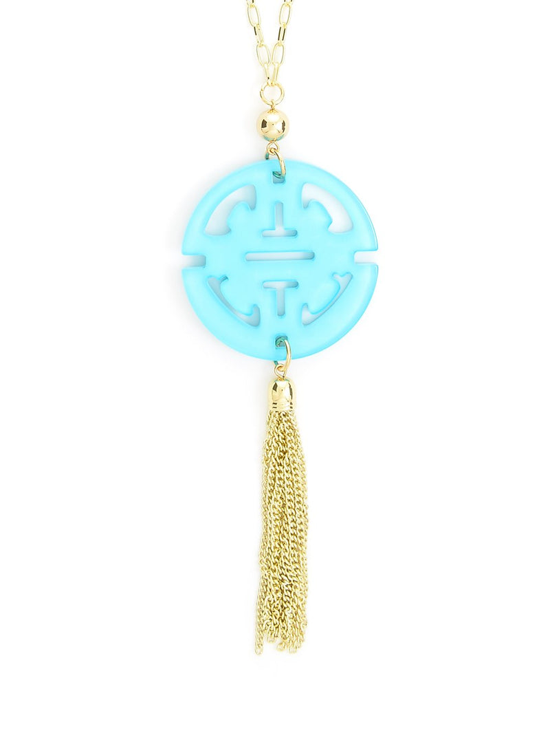 Travel Tassel Pendent Necklace  - color is Bright Blue | ZENZII Wholesale