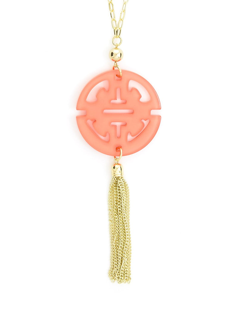 Travel Tassel Pendent Necklace  - color is Coral | ZENZII Wholesale