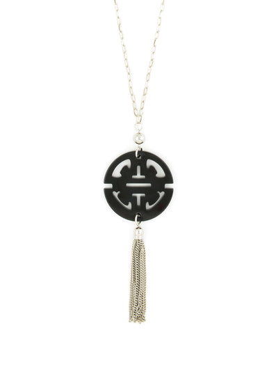 Travel Tassel Pendant Necklace  - color is Silver/Black | ZENZII Wholesale
