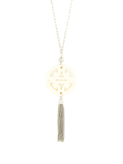 Travel Tassel Pendant Necklace  - color is Silver/Cream | ZENZII Wholesale