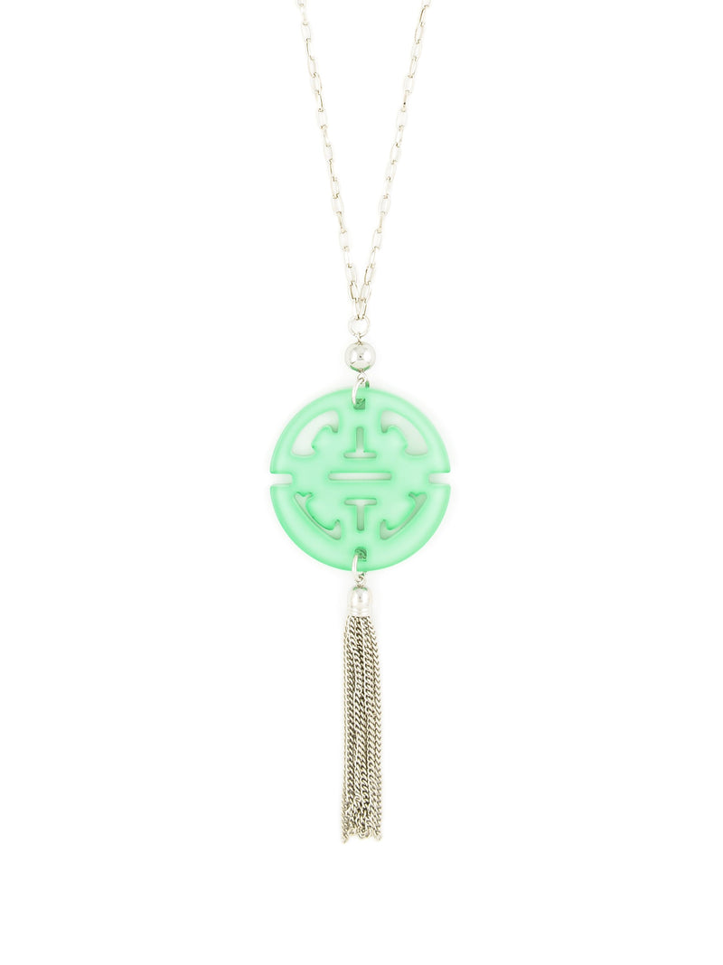Travel Tassel Pendant Necklace  - color is Silver/Mint | ZENZII Wholesale
