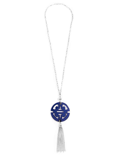 Travel Tassel Pendant Necklace  - color is Silver/Navy | ZENZII Wholesale