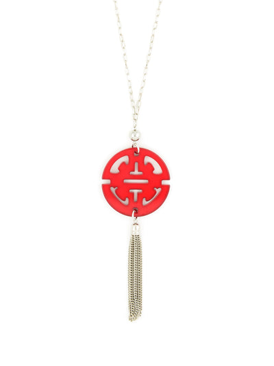 Travel Tassel Pendant Necklace  - color is Silver/Red | ZENZII Wholesale