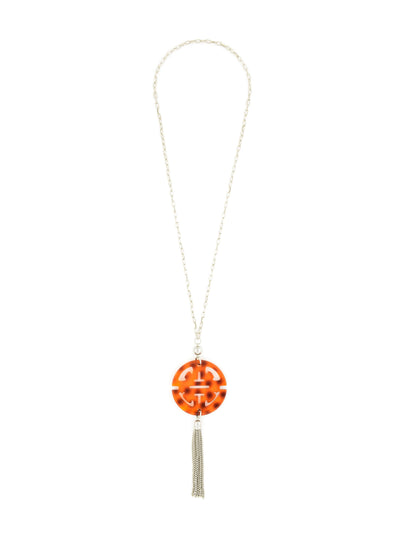 Travel Tassel Pendant Necklace  - color is Silver/Tortoise | ZENZII Wholesale