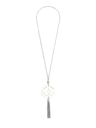 Travel Tassel Pendant Necklace  - color is Silver/White | ZENZII Wholesale