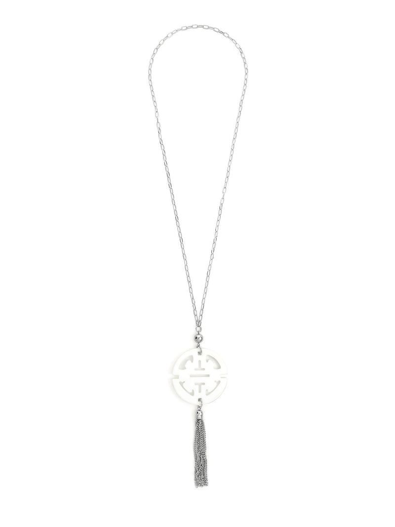 Travel Tassel Pendant Necklace  - color is Silver/White | ZENZII Wholesale
