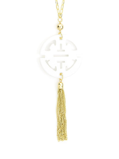 Travel Tassel Pendent Necklace  - color is White | ZENZII Wholesale