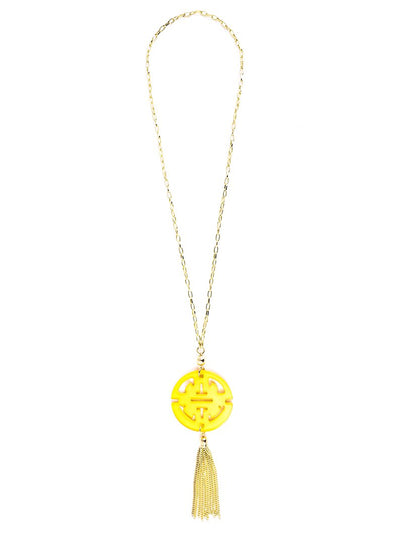 Travel Tassel Pendant Necklace  - color is Yellow | ZENZII Wholesale