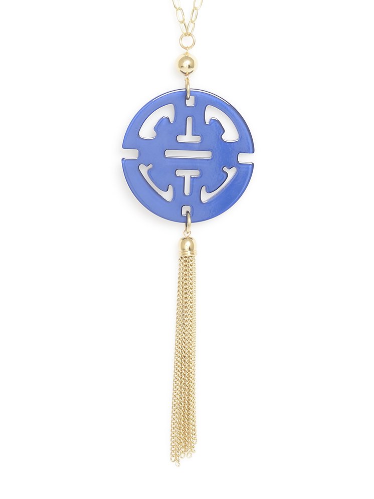 Travel Tassel Pendent Necklace  - color is Cobalt | ZENZII Wholesale
