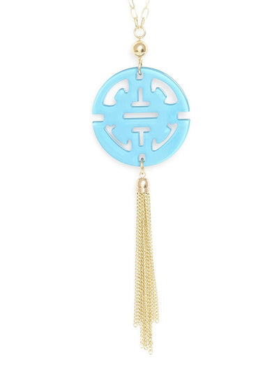 Travel Tassel Pendent Necklace  - color is Neon Blue | ZENZII Wholesale