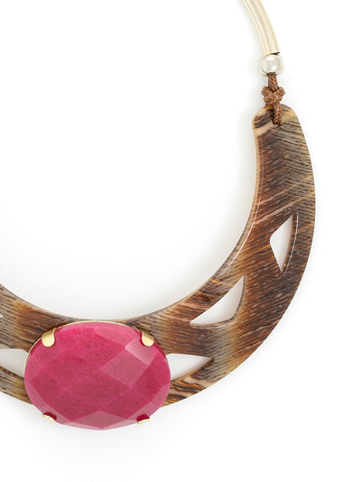 Tribal Cutout Bib Necklace  - color is Brown | ZENZII Wholesale