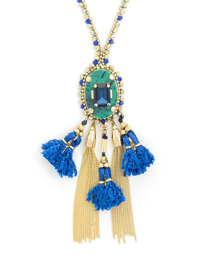 Ancestral Tassel Drop Necklace  - color is Cobalt | ZENZII Wholesale