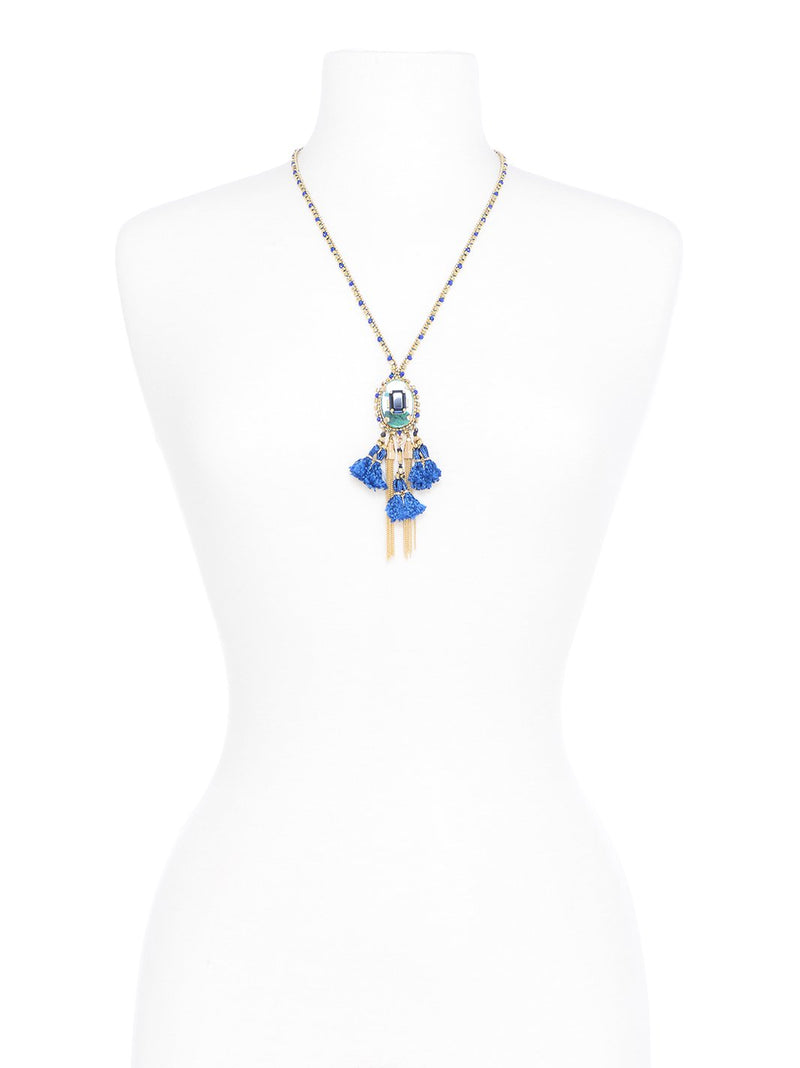 Ancestral Tassel Drop Necklace  - color is Cobalt | ZENZII Wholesale
