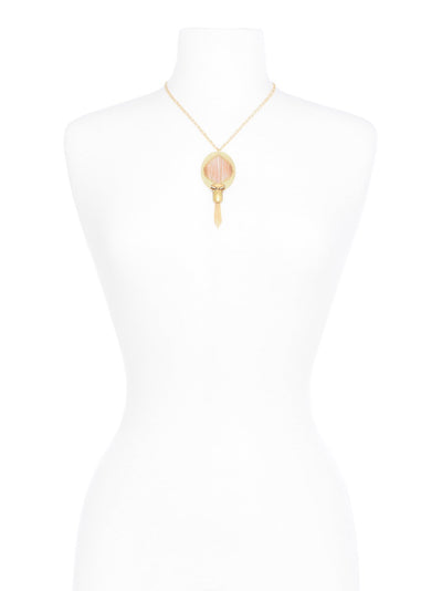 Long Tribal Shielding Pendant Necklace  - color is Gold | ZENZII Wholesale
