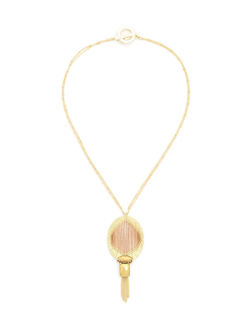 Long Tribal Shielding Pendant Necklace  - color is Gold | ZENZII Wholesale