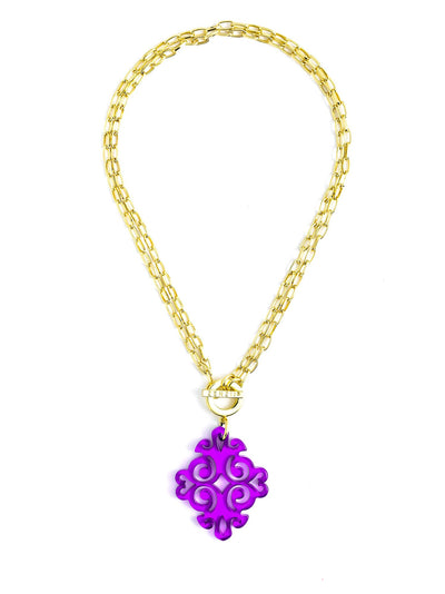 Twirling Blossom Pendant Necklace  - color is Purple | ZENZII Wholesale