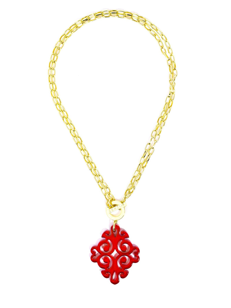 Twirling Blossom Pendant Necklace  - color is Red | ZENZII Wholesale