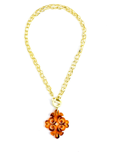Twirling Blossom Pendant Necklace  - color is Tortoise | ZENZII Wholesale