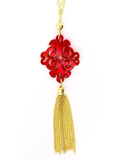 Twirling Blossom Tassel Necklace  - color is Red | ZENZII Wholesale