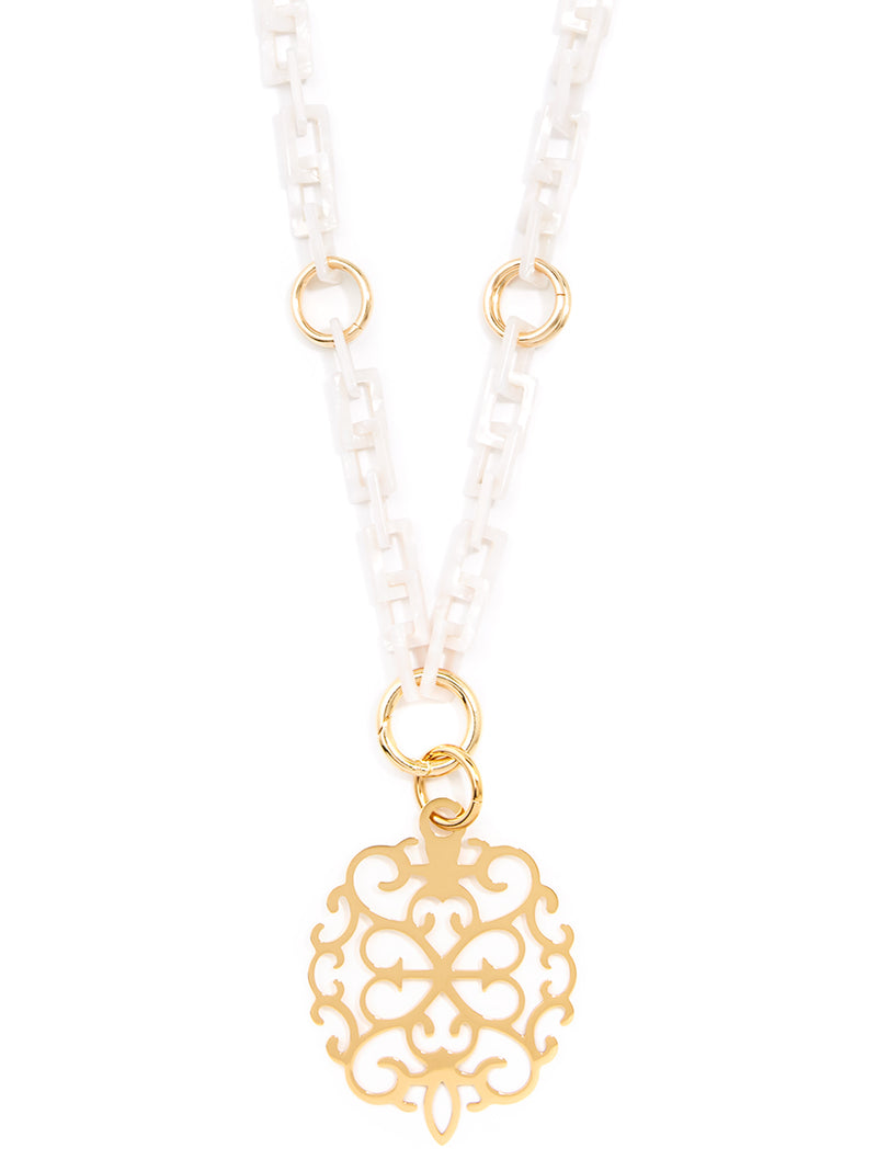 Rococo Pendant Necklace - White
