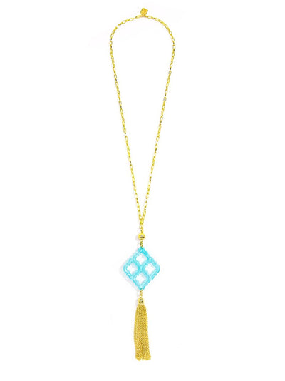 Lattice Tassel Pendant Necklace - Bright Blue