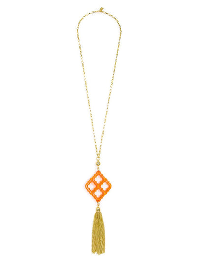 Lattice Tassel Pendant Necklace- bright orange