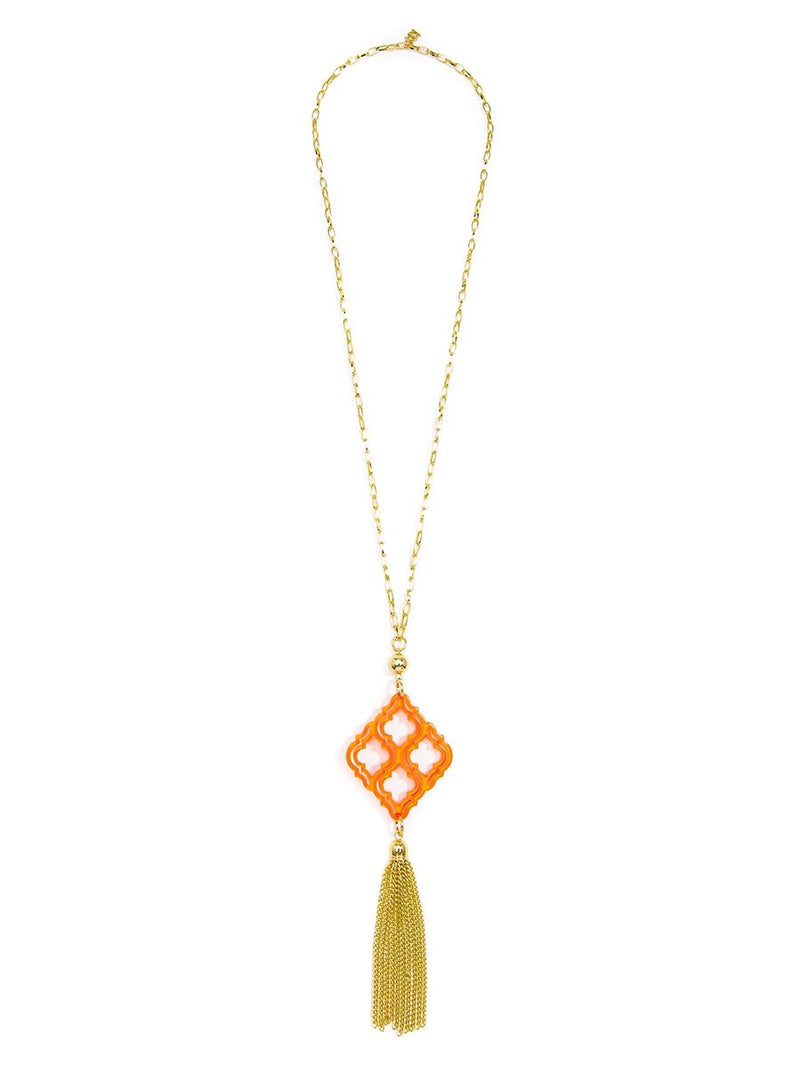 Lattice Tassel Pendant Necklace- bright orange