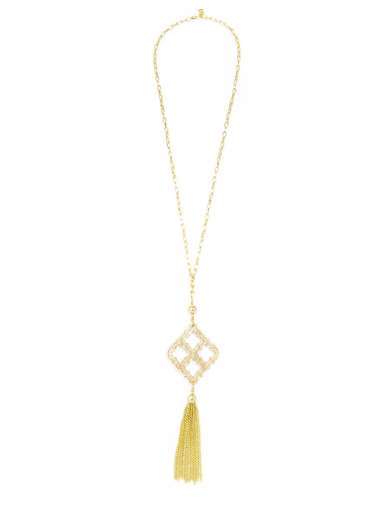 Lattice Tassel Pendant Necklace - Gold