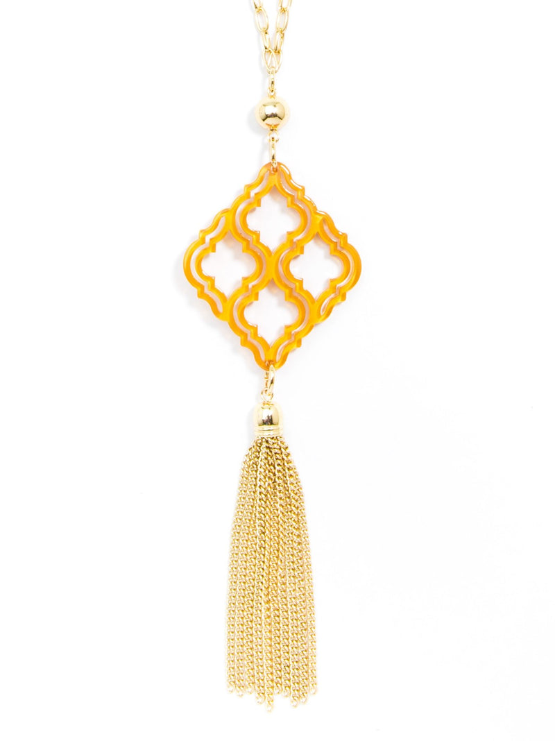 Lattice Pendant with Tassel Necklace - Honey