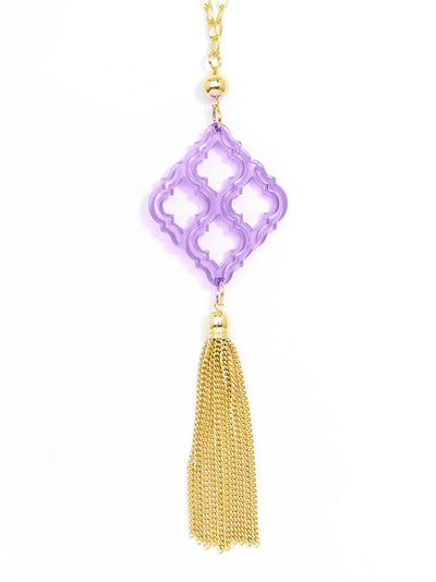Lattice Tassel Pendant Necklace - Lavender
