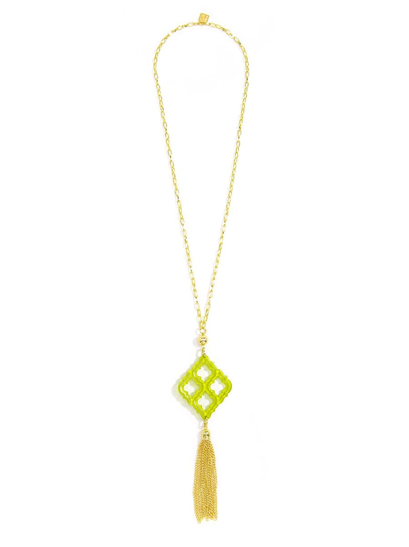 Lattice Tassel Pendant Necklace - Lime