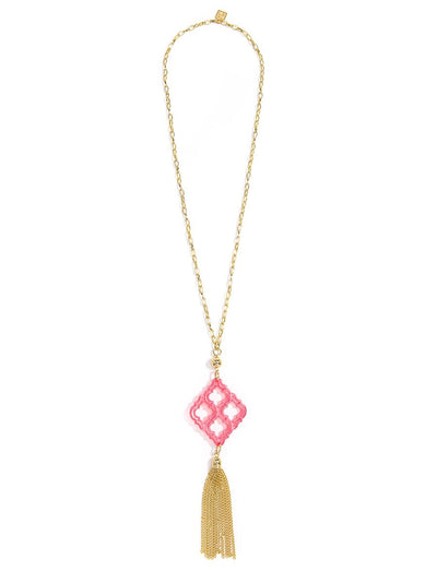 Lattice Tassel Pendant Necklace - Neon Pink
