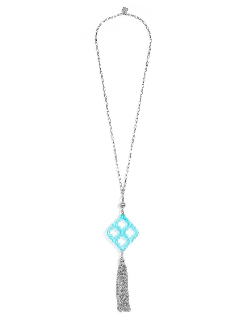 Lattice Tassel Pendant Necklace - Silver/Bright Blue