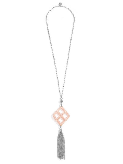 Lattice Tassel Pendant Necklace - Silver/Beige